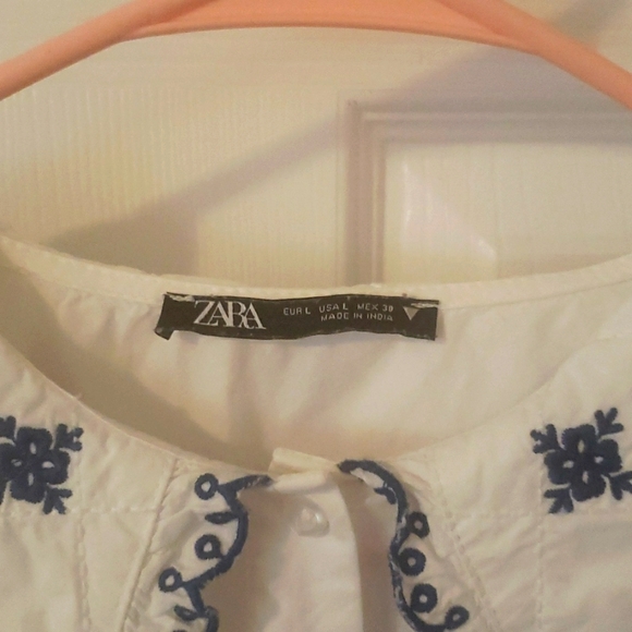 Zara top embroidery  collar size large white and blue - Picture 4 of 7